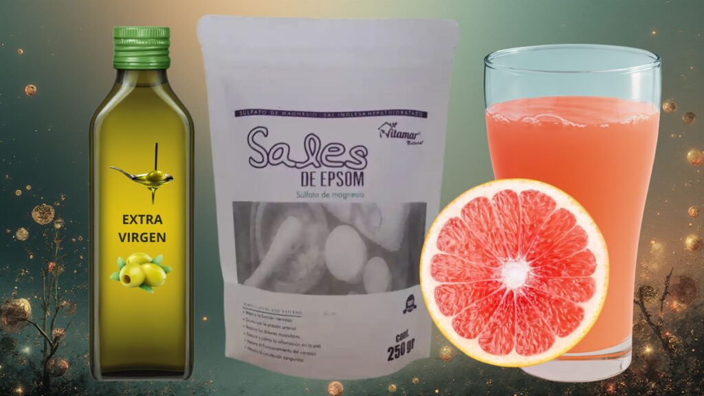Trio para Limpieza Natural de Higado Aceite de Oliva Sal de Epsom Toronja